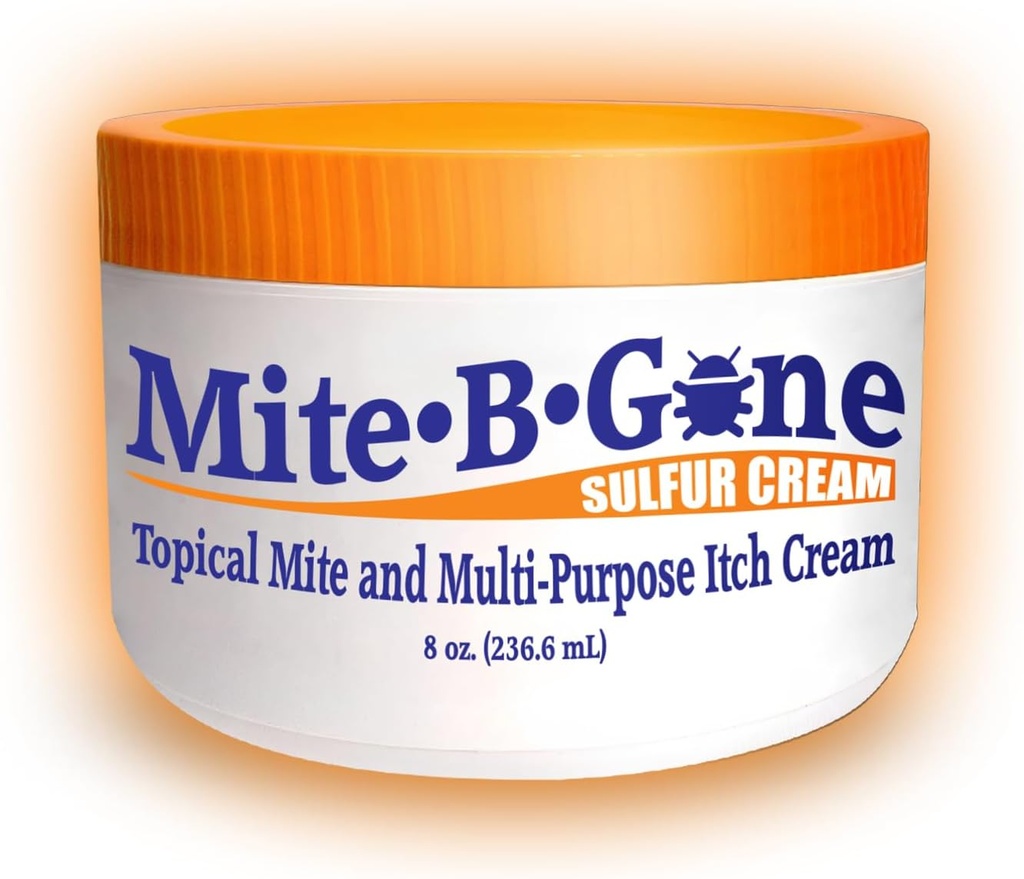 Mite-B-Gone Mite Cream & Bite Relief - 10% natürliche Mischung Schwefelcreme für Multi-Purpose Bites, Redness, Juckreiz, & Irritation | Sicher für Kinder und Erwachsene | Schnell & effektiv für alle Hauttypen| 8 oz
