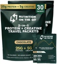 Nutrition On The Go Whey Protein Isolate Packets with Creatine – 25g Protein + 5g Créatine – Poudre de protéines voyage mono-serve - Variety Pack (Vanilla & Chocolate) (30-pack)