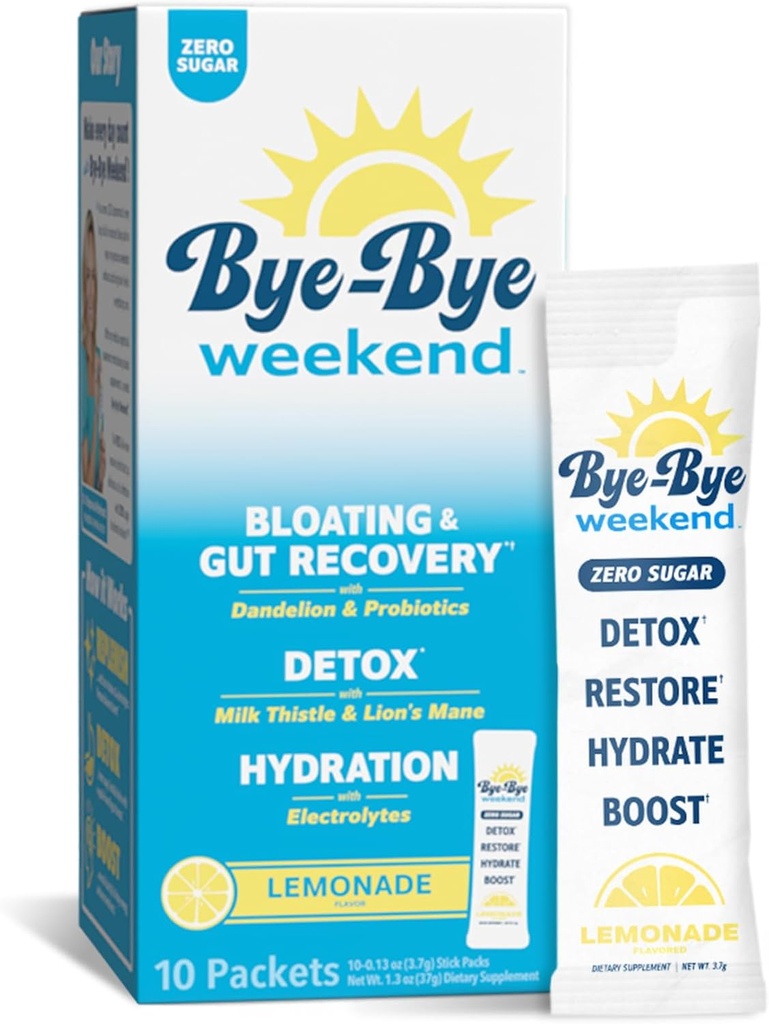 Detox Drink Mix w/Electrolytes - für Bloating, Recovery, Fatigue, Brain Fog - Probiotics, Lion’s Mane, Milk Thistle - Zero Sugar Lemonade - 10 Pack