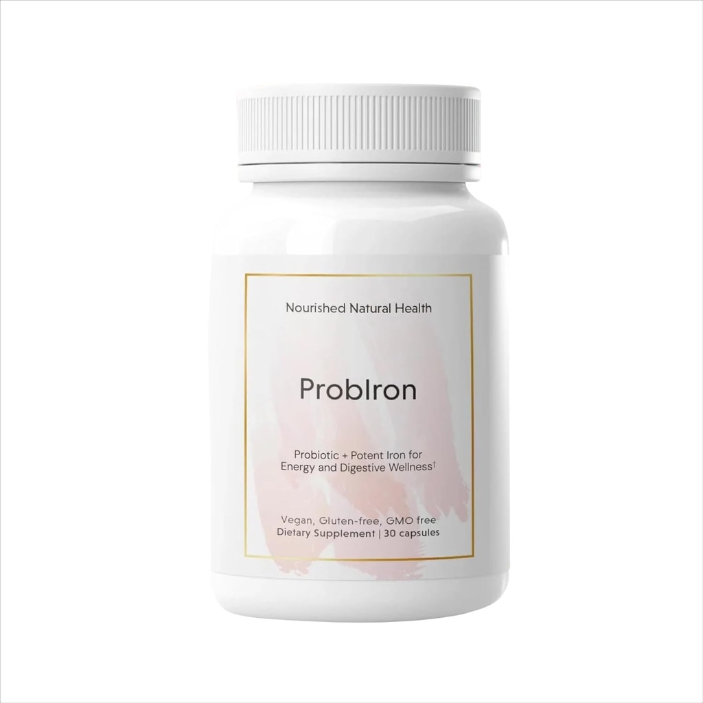 Nourished Natural Health ProbIron - Frauen Probiotic + Eisen Supplement mit Vitamin C und Kupfer - Vegan Formel für Energie und Verdauungs-Wellness - 30 Kapseln