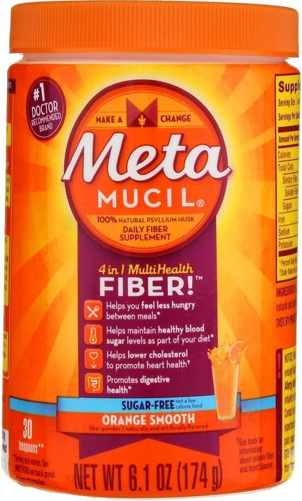 Metamucil Daily Fiber Supplement/Therapie für Regelmäßigkeit, Zuckerfrei, Orange glatt, 6.1 oz (Pack mit 3)