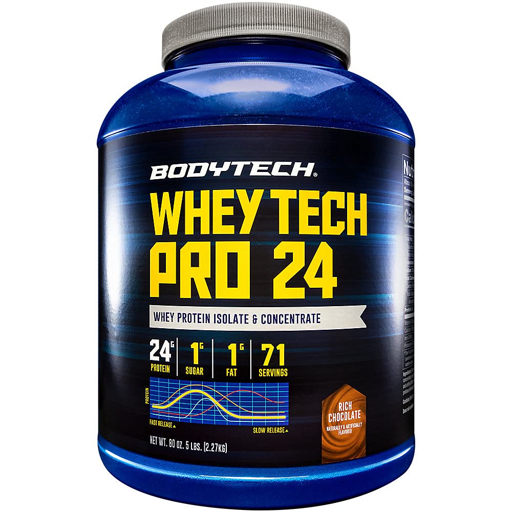 BODYTECH Whey Tech Pro24 Protein Pulver - Rich Chocolate Flavor für Muskelwachstum und -gewinnung, Bereitstellung 24g Protein pro Servierung für optimale Fitness und Leistung (5 lbs / 71 Servierungen)