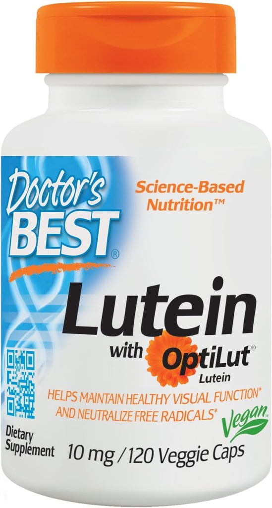 Doctor's Best Lutein mit OptiLut, Non-GMO, Vegan, Glutenfrei, Sojafrei, Augengesundheit, 10 mg, 120 Veggie Caps