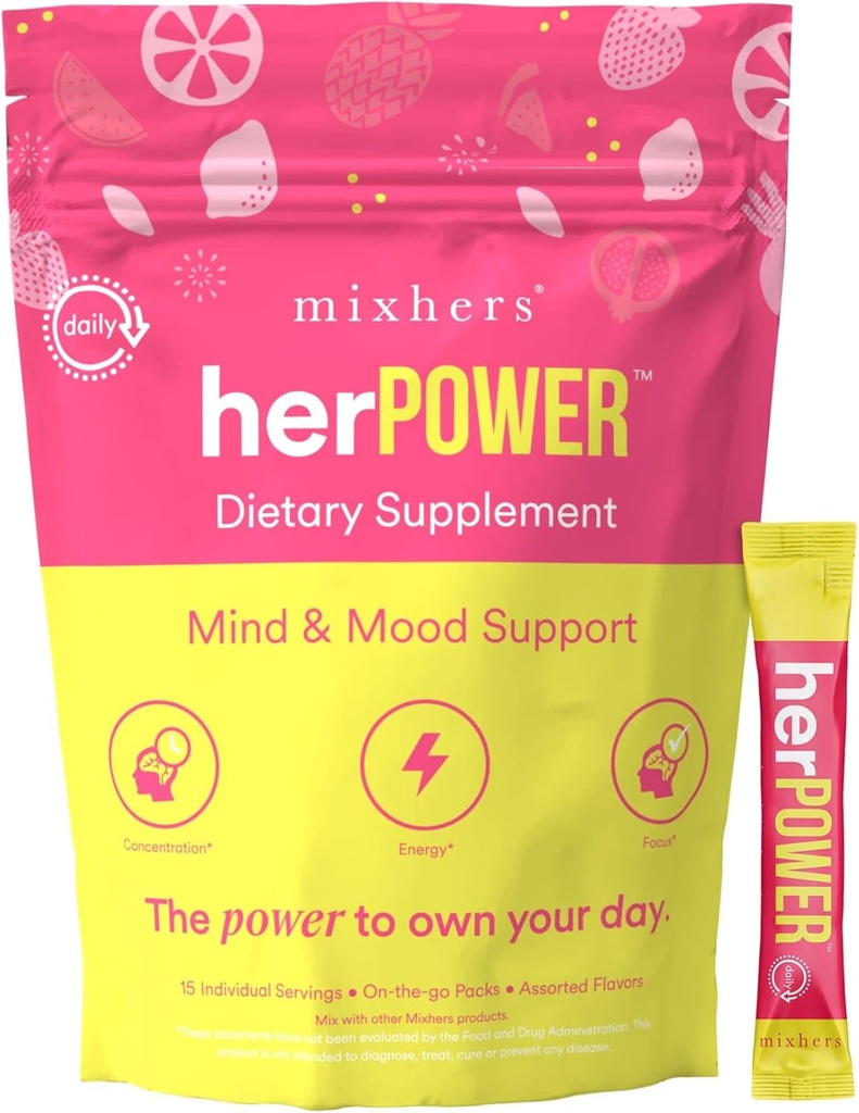 MIXHERS Focus Brain Support Supplement | Caffeine-Free | Natürliche Zutaten für kognitive Klarheit, Konzentration, & Hydration | Ananas Berry Flavor | 15 Stick Packets