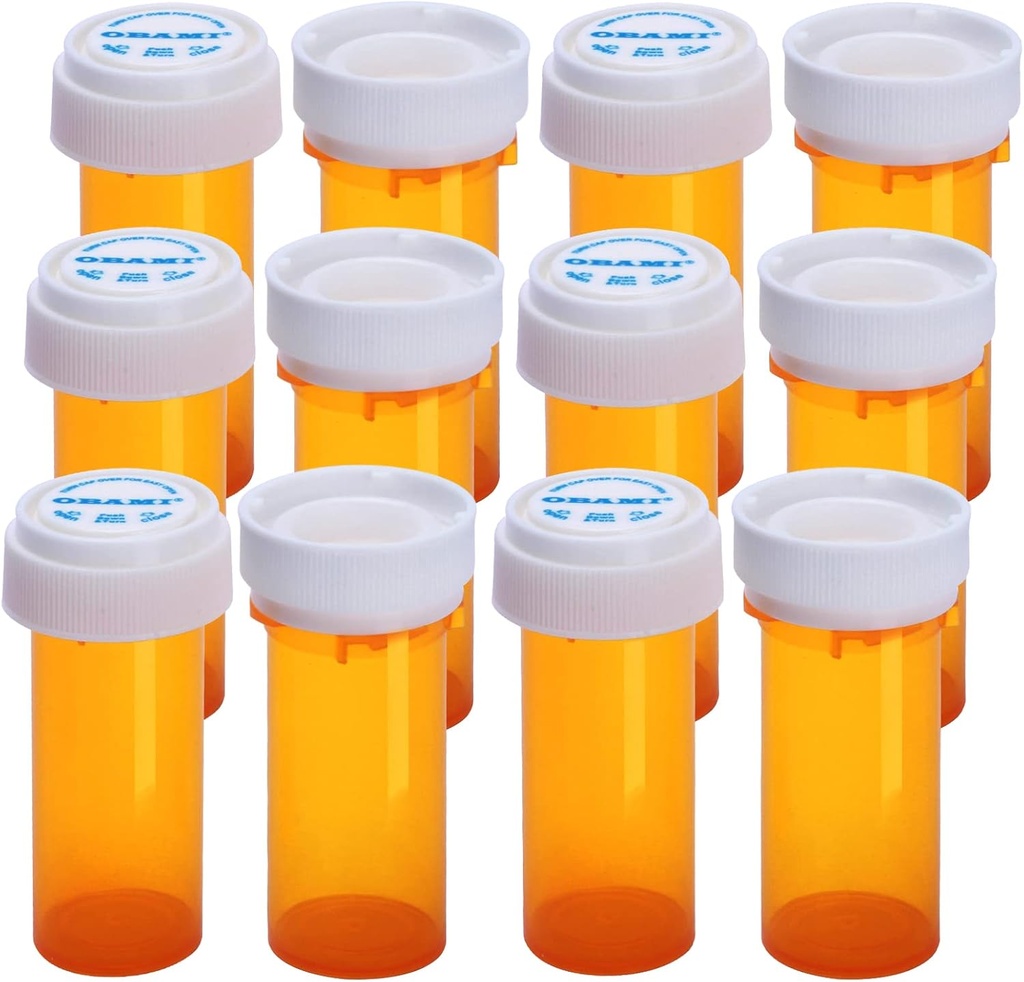 Bouteilles à pilules vides en plastique à double face (résistante à l'enfant et facile à ouvrir) Bouchons - Distributeur de boîtes à pilules pour contenants de médicaments (8 Dram, 12pcs)