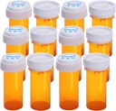 Bouteilles à pilules vides en plastique à double face (résistante à l'enfant et facile à ouvrir) Bouchons - Distributeur de boîtes à pilules pour contenants de médicaments (8 Dram, 12pcs)
