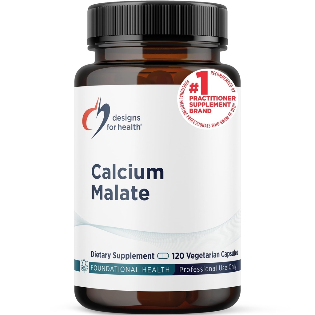 Designs for Health Calcium Malate - 500mg Calcium Malate Chelate + Vitamine D (D3) Supplément de soutien os pour les femmes + hommes - Non-OGM (120 capsules)
