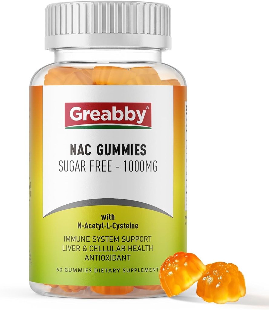 NAC Gummies Sugar Free, N Acetyl Cystein NAC Supplement 1000mg für Antioxidantien, Lung & Liver Gesundheit, Immununterstützung, Vegan Orange Flavor,60ct