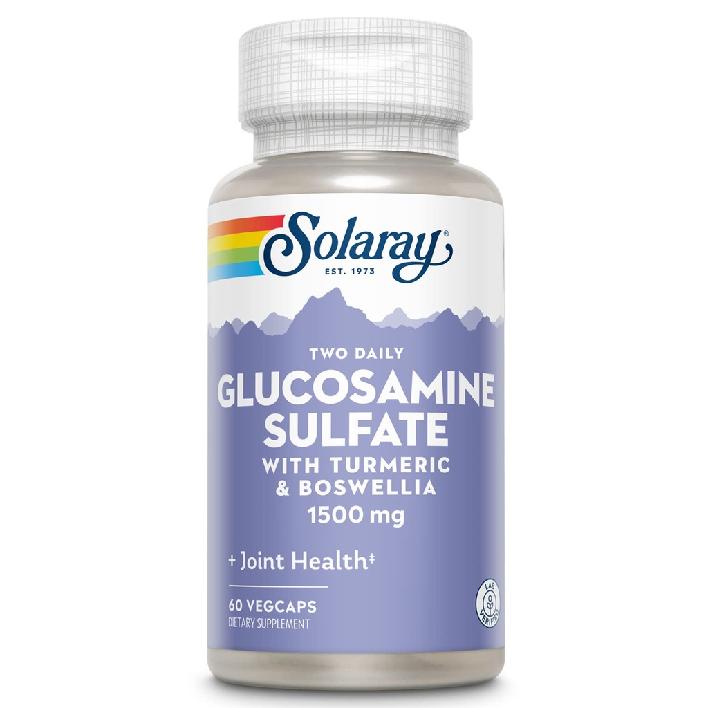 SOLARAY Glucosamine Sulfate 1500mg, Gesunde Joint Support Supplement, Leistungsfähige Connective Tissue und Joint Health Formula mit Turmeric & Boswellia, 60-Day Geld-zurück-Garantie, 30 Serv, 60 VegCaps