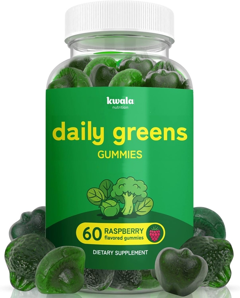 Daily Super Greens Gummies pour booster l'énergie avec Moringa, Spiruline, Chlorella, Veggies et plus , comprend 8 mélanges , pour les femmes et les hommes , Vegan , Supplément non-OGM , 60 comte