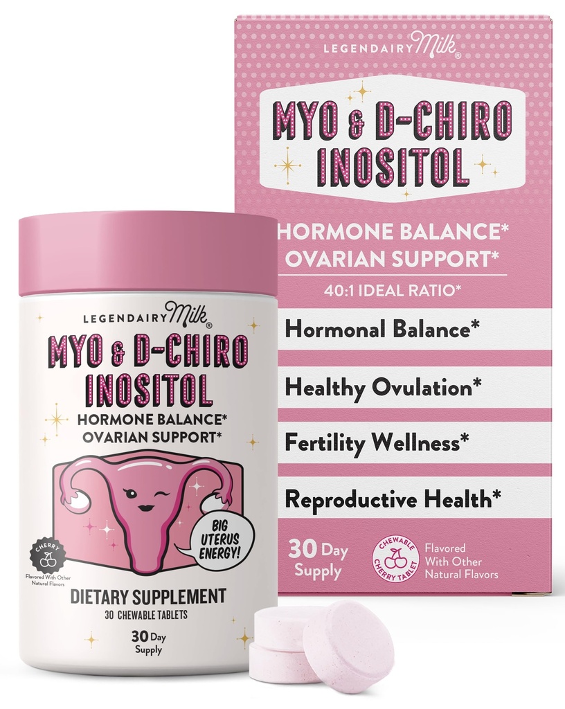 Legendairy Lait Pure Inositol Comprimés à croquer - Myo-Inositol & D-Chiro Supplément pour l'équilibre hormonal et le soutien de la fertilité - Idéal rapport 40:1 - 30 jours d'approvisionnement