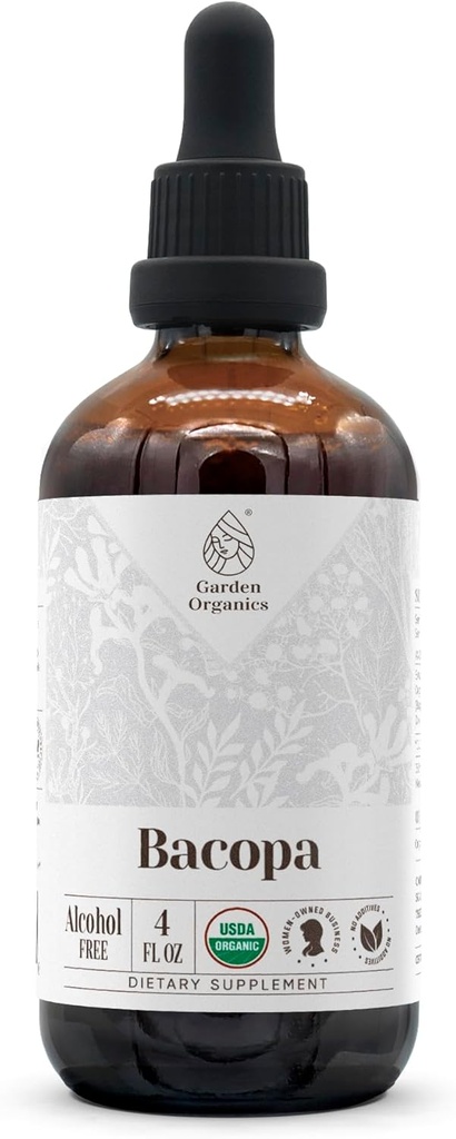 Bacopa USDA Organic | Alkoholfreier Extrakt, Bio Kräutertropfen, Ergänzung, Entspannung, Positive kognitive Wirkung | Tinkture Herb 4 oz