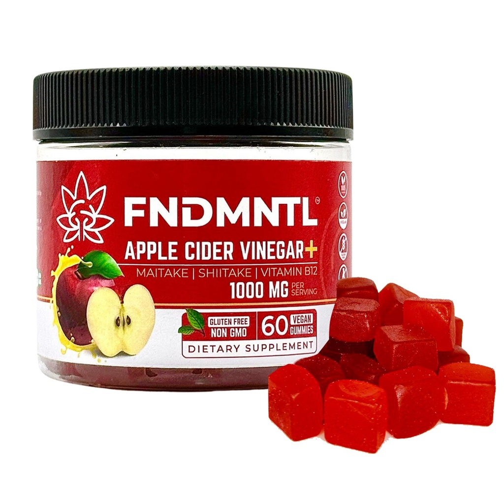 FNDMNTL Apfel Apfel Apfelessig Gummie | Maitake, Shitake, Vitamin B12 | 1000 mg | 60 Count | Gelatinefrei, Glutenfrei, Vegan & Non-GMO