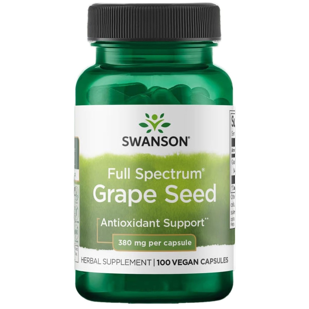 Swanson Grape Seed Heart Antioxidant Free Radicals Gesunde Blutdruckunterstützung Polyphenole OPCS (Oligomere Proanthocyanidine) Kräuterergänzung 380 mg 100 Kapseln