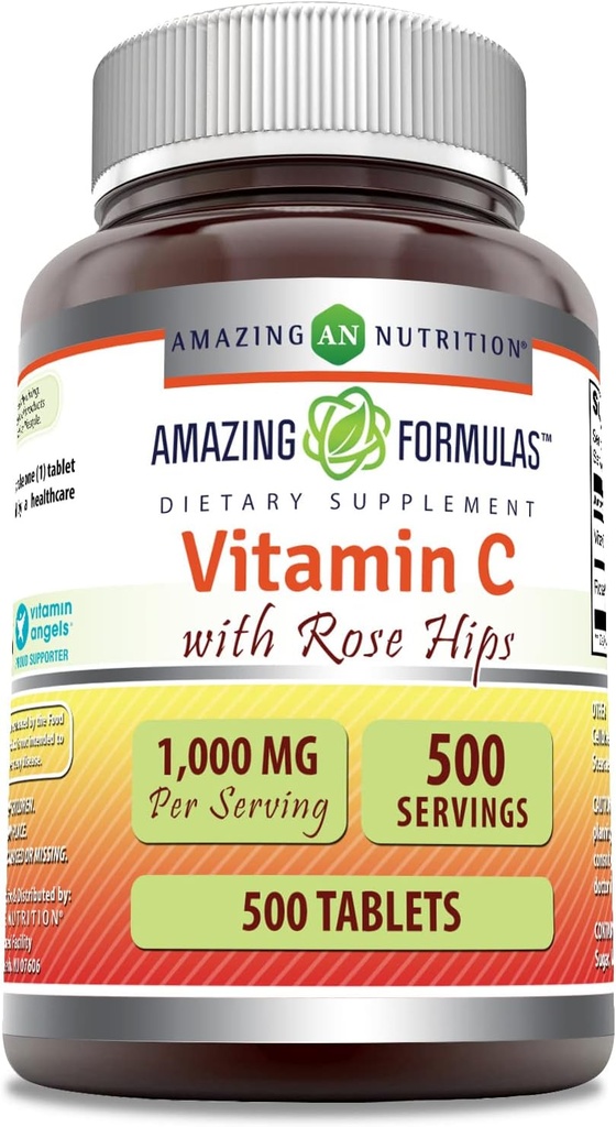 Erstaunliche Formeln Vitamin C mit Rose HIPS Ergänzung | 1000 Mg | Tabletten | Non-GMO | Gluten Free | Made in USA (500 Count)