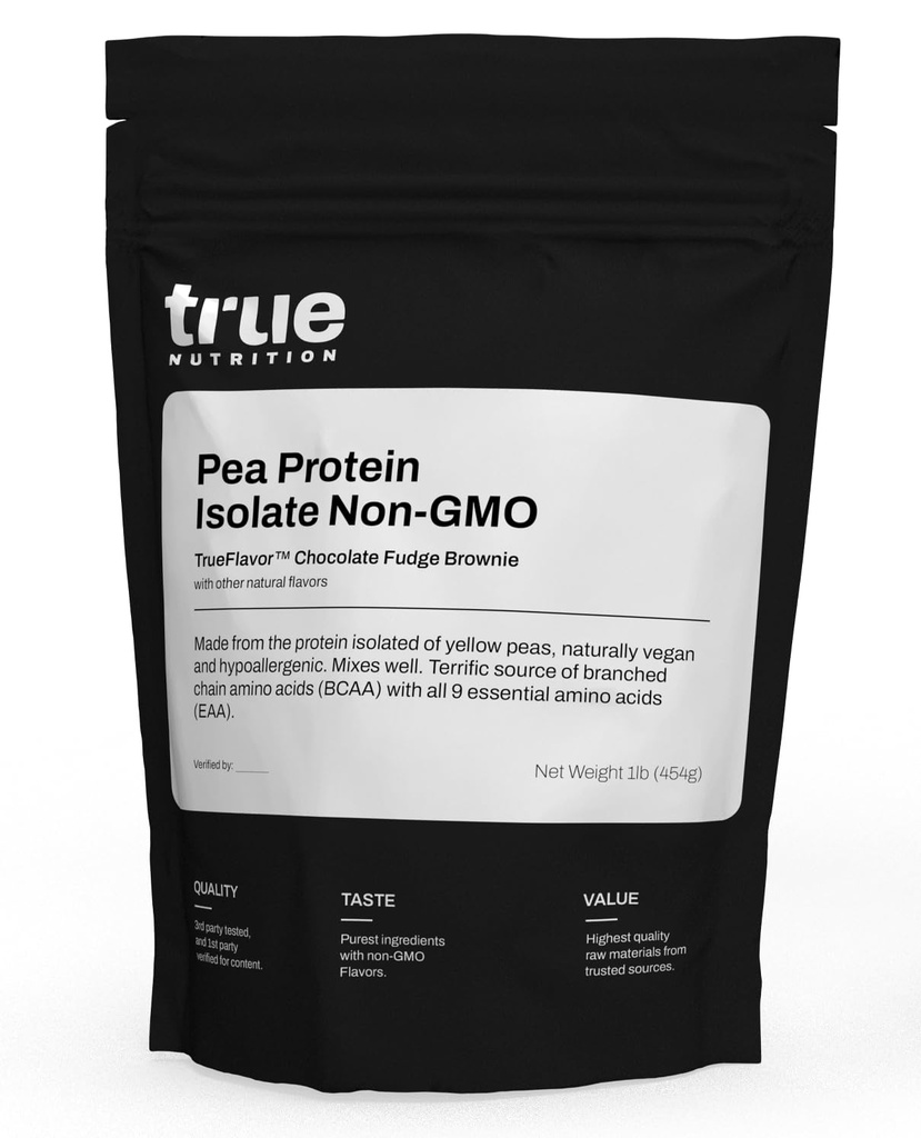 Véritable nutrition Poudre de protéines de pois Isolée - 25g Poudre de protéines végétales non OGM par portion - faible teneur en glucides, faible teneur en gras, haute teneur en leucine - sans gluten, sans produits laitiers, sans soja - Brownie au chocolat - 1LB