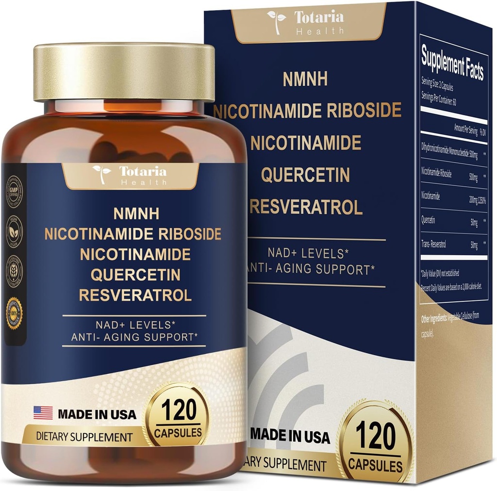 Totaria NMNH (Dihydronicotinamid Mononukleotid), NMNH-Ergänzung w/Niacinamid (Vitamin B3), Ultimate NAD+ Level Booster mit 500mg NMNH