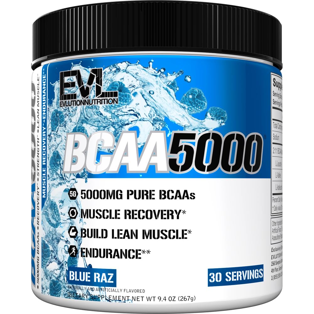 Evlution EVL BCAAs Aminosäuren Pulver - BCAA Powder Post Workout Recovery Drink und Stim Free Pre Workout Energy - 5g verzweigte Kette Aminosäuren Supplement für Männer - Blaue Raz