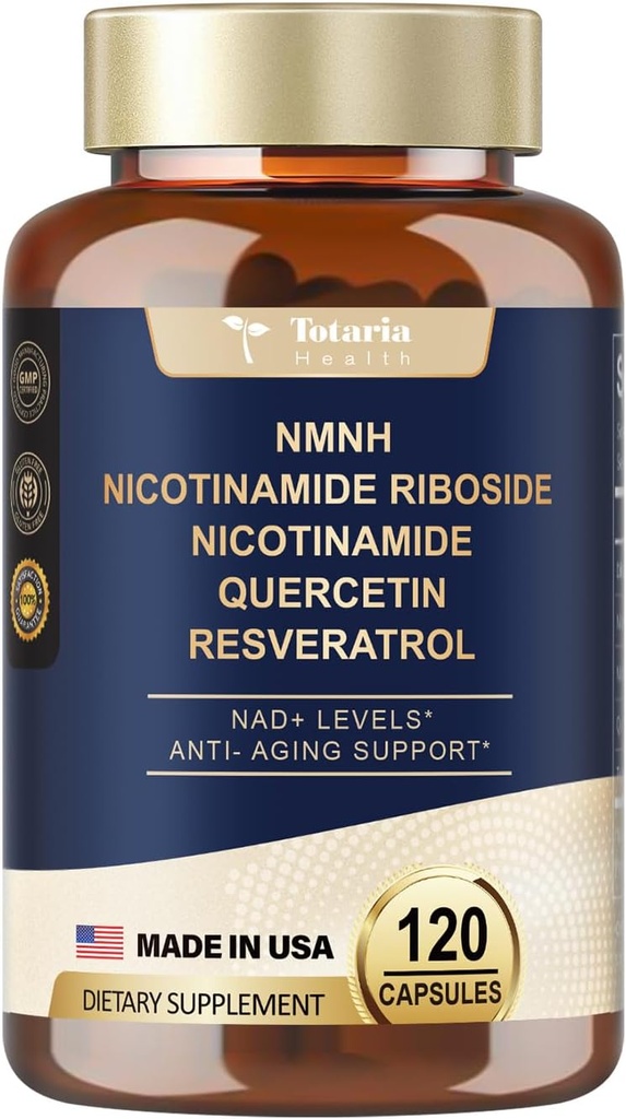 Totaria (1 Packung) NMNH (Dihydronicotinamid Mononukleotid) Beilage w/Niacinamid (Vitamin B3), Trans-Resveratrol, für Anti-Aging, Energie, Fokus