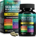 Sea Moss Black Seed Oil Kapseln, Ashwagandha Ginger Kapsel mit Vitamin C D3, Multi Blend Nahrungsergänzung für Immunität, Verdauung, Energie, Haut und Haar, Schwarz Seed Öl Sea Moss Kapseln, 60P