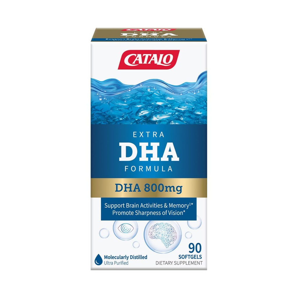 CATALO Extra DHA Formel, 800mg DHA per Servieren, Ocean Fish Oil Softgels mit natürlichem Zitronengeschmack, Advanced Molecular Distillation, Easy-to-Swallow, Keine künstlichen Farben & Konservierungsmittel – 90 Softgels