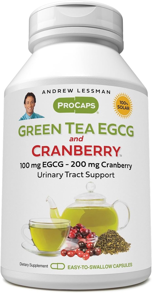 ANDREW LESSMAN Grüner Tee EGCG & Cranberry 60 Kapseln - Standardisiert für Catechins und Polyphenole. Hilft, Gewebe, Organe und Systeme im ganzen Körper zu schützen. Leistungsstarke Antioxidansunterstützung