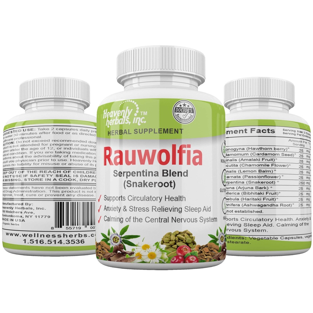 Rauwolfia Serpentina Blend (Snakeroot), 1000mg par portion - Supplément à base de plantes biologiques - Herbe ayurvédique et remède naturel - Soutient la santé circulatoire, Aide à la santé cardiovasculaire– 60 Ct.