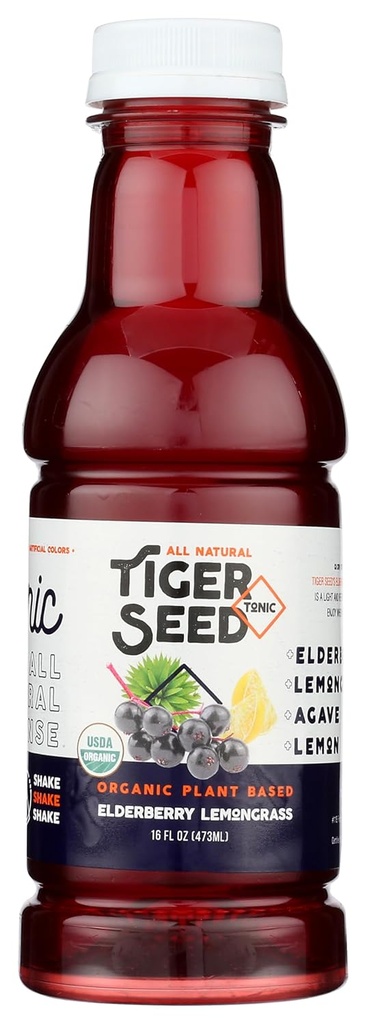 Elderberry Lemongrass - Tiger Seed - Pflanzenbasierte Hydration & Immununterstützung - 16 FL OZ Flaschen (Pack mit 9) Bio, Vegan, Kosher, Low-Sugar