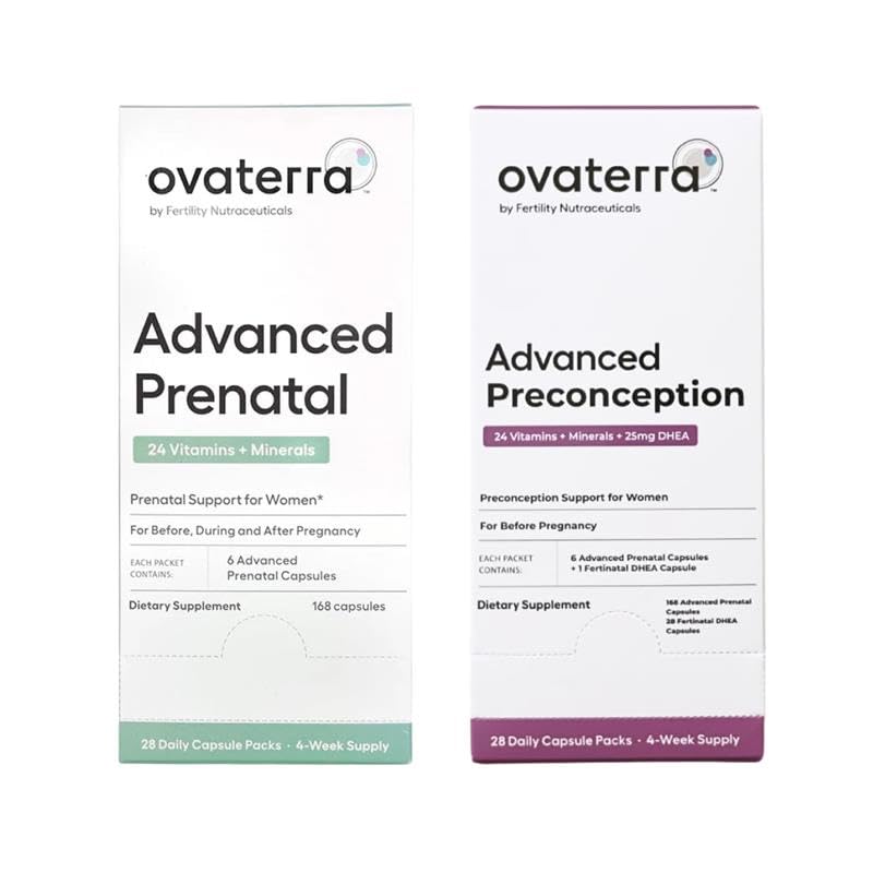Ovaterra Avancé Prénatal et Préconception Multivitamine Bundle pour les femmes avec DHEA 25mg, Choline 550 mg, Folate (méthylfolate) 1 010 mcg, Omega-3 DHA, EPA, Fer chélaté 364 Capsules - 28 jours d'approvisionnement