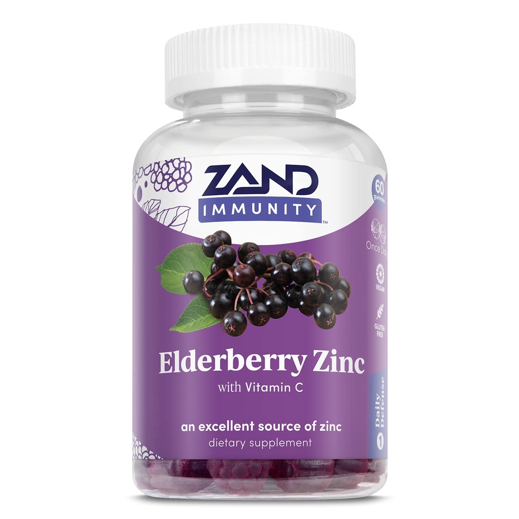 ZAND Elderberry Zink Immunität Gummis mit Vitamin C, Jahr-Round Immununterstützung für Kinder & Erwachsene, 60 Zähler