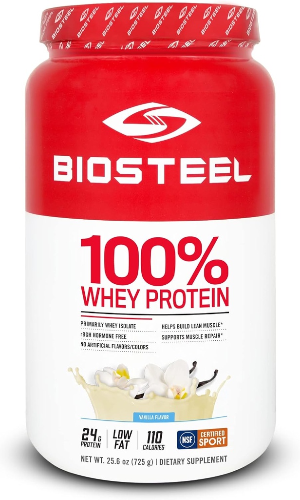BIOSTEEL 100% Whey Protein Powder Supplement, rBGH Hormone Freie und nicht-GMO Post Workout Formel, Vanille, 25 Portionen