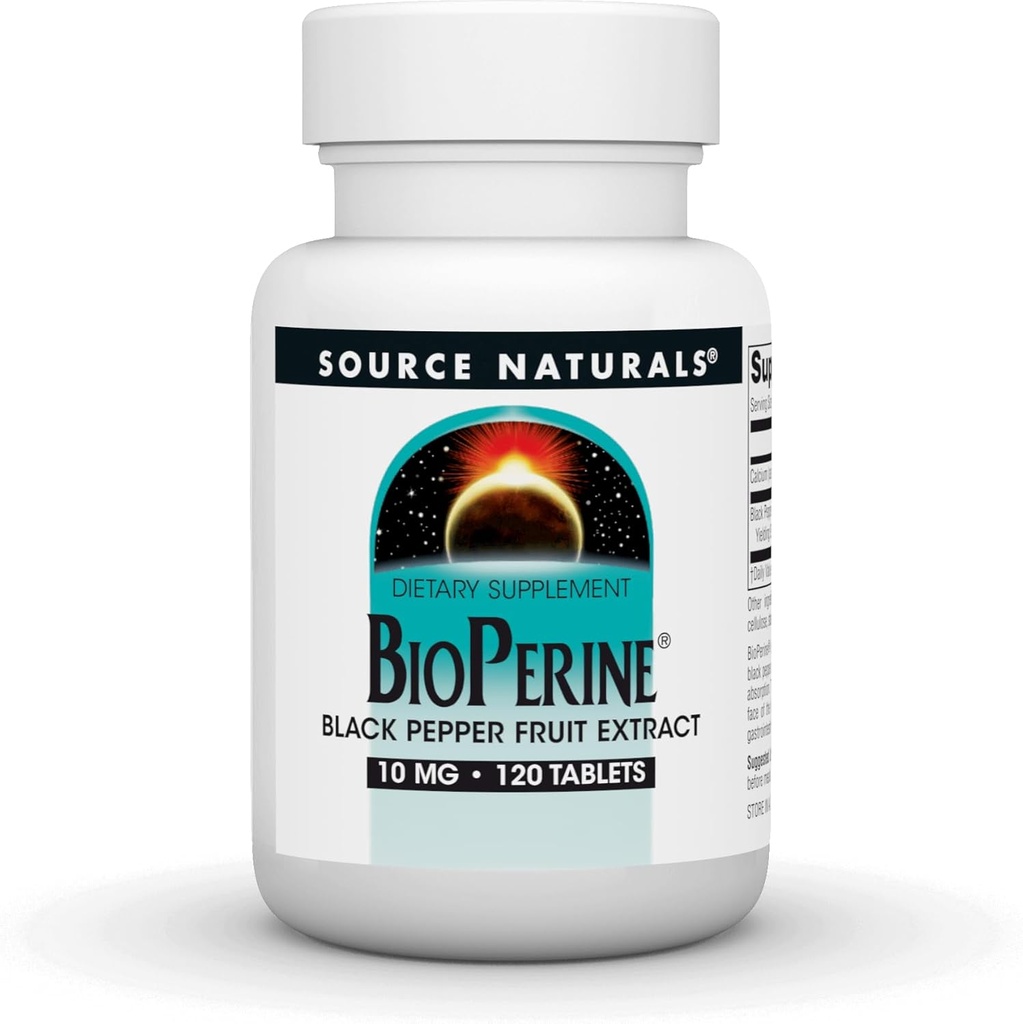 Source Naturals BioPerine - Extrait de fruits de poivre noir, favorise l'absorption des nutriments* 10 mg, 120 comprimés