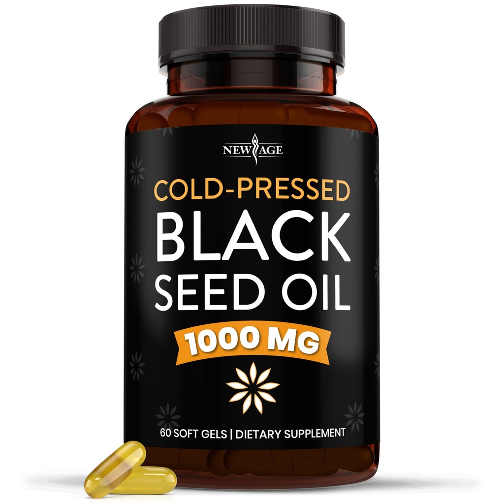 NOUVELLES Gélules softgel d'huile de graines noires d'ÂGE - Nigella Sativa à pression froide premium produisant de l'huile de graines de cumin noir pur - non-OGM et végétarien (60 softgels)