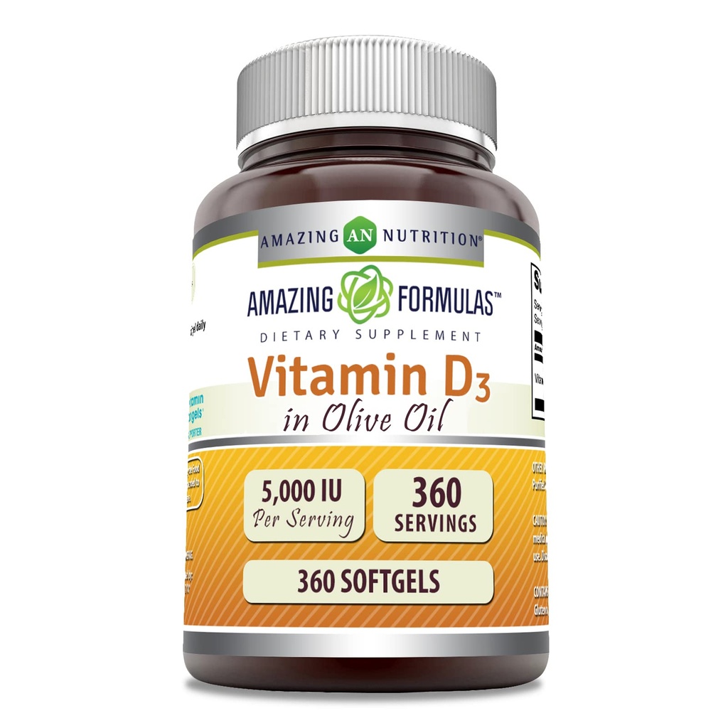 Erstaunliche Formeln Vitamin D3 in Olivenöl 5000 IU Ergänzung | Softgels | Non-GMO | Gluten-Free | Made in USA (1 Pack | 360 Count)
