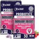 Bio360 Probiotiques pour les femmes Vaginigal Health - soutient l'équilibre du pH, la santé vaginale, urinaire et digestive - 50 milliards CFU et 15 souches uniques pour la santé de l'odeur vaginale et la flore vaginale - Étagère stable