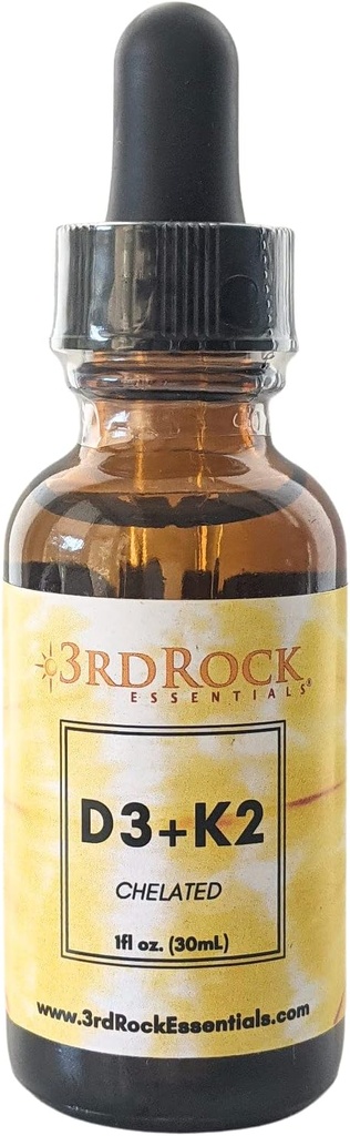 3rd Rock Essentials Vitamine D3 K2 | Chelat Flüssige Vitamin-Ergänzung Tropfen | Vitamin D3 | Vitamin K2 | Unterstützung Kalzium-Absorption starke Knochen gesunde Herz | Vegan | Glutenfrei | 1 Fl Oz