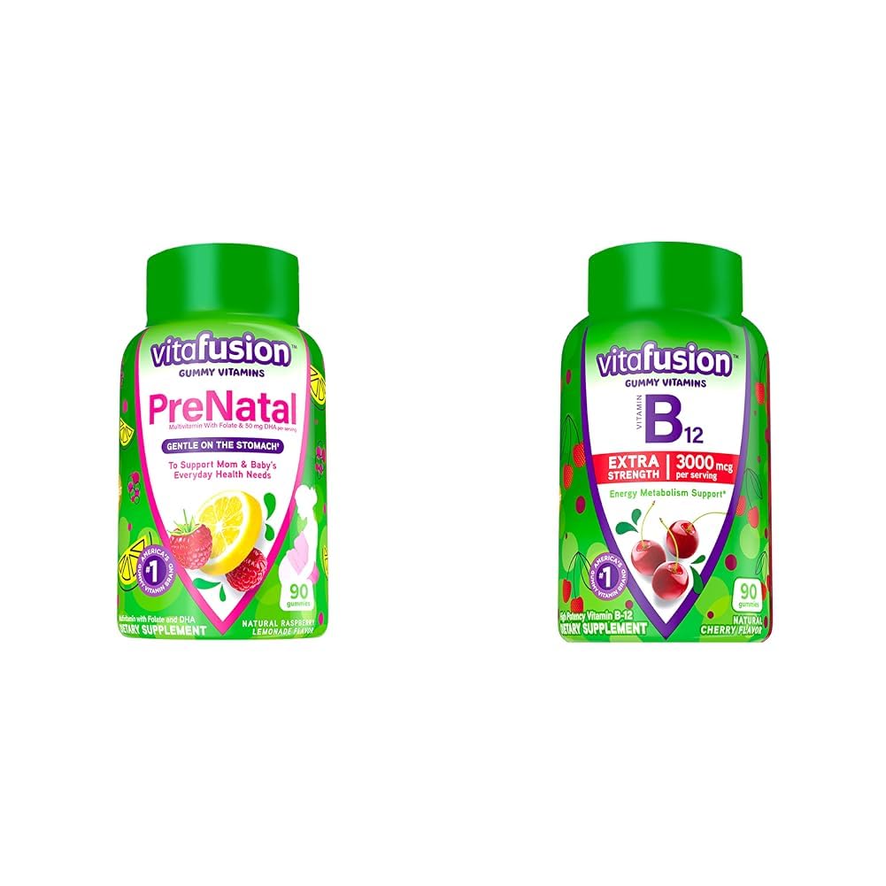 Vitafusion PréNatal Vitamines Gommy, Lémonade aux framboises Aromatisée, Vitamines Grossesse pour les femmes et Vitamine B12 Gommy Vitamines pour le métabolisme énergétique Soutien