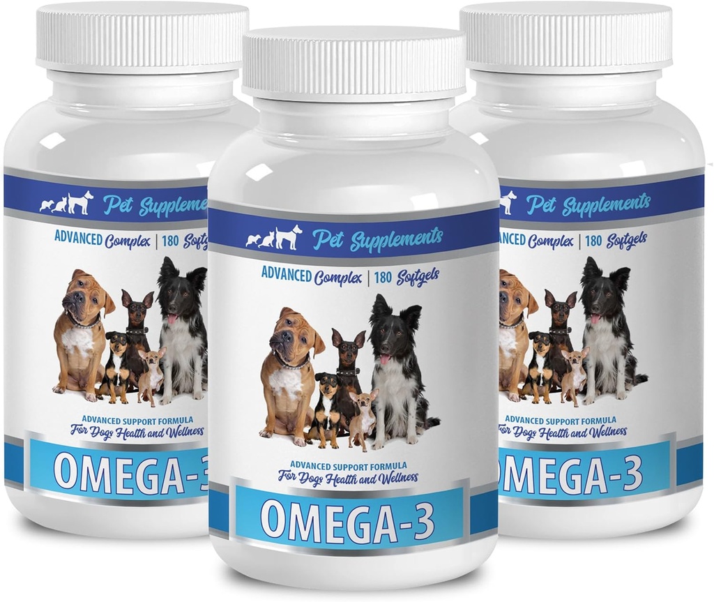 PET SUPPLEMENTS & NUTRITION LLC Haut- und Mantel Wet Dog Food - Dog Omega 3 Essential Fatty ACIDS - Advanced Formula - Hair and Coat Health - Natural - Dog Anti entzündlich - 3 Flaschen (540 Softgels)