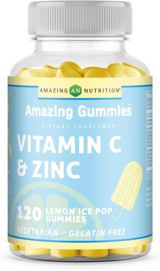 Erstaunliche Formeln Vitamin C mit Zink-Ergänzung | Zitronen Eis Geschmack | 120 Gummi
