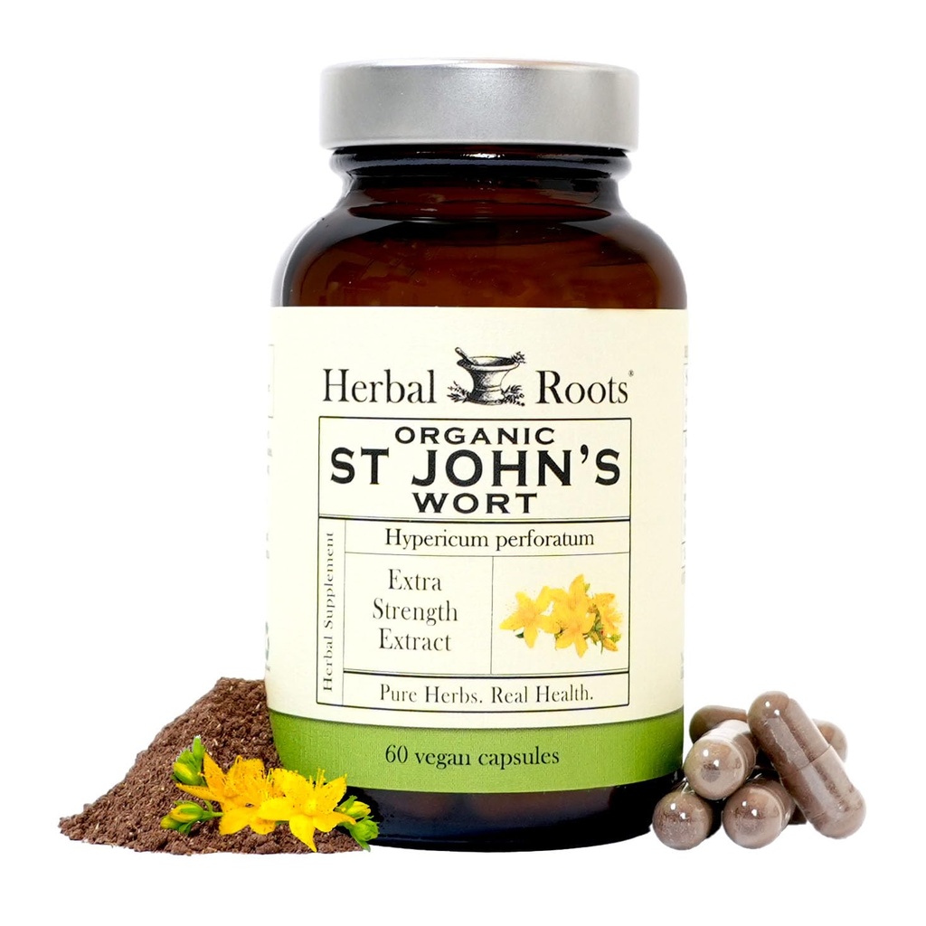 Kräuterwurzeln St Johns Wort Kapseln | 450 mg pro Servieren | Pure St. John’s Wort mit Keine Binder oder Füllstoffe Non GMO | 60 Vegan Kapseln