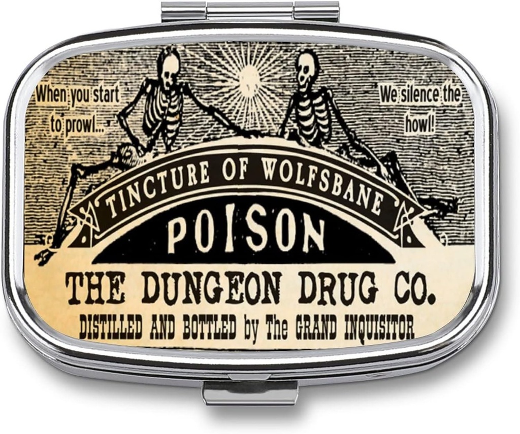 Metall 2 Compartment Pill Organizer Travel Friendly Portable Compact Box Cute Case Vitamine/Tylenol/Fish Oil/Supplements/Meds/Tablet für Geldbeutel/Pocket (Poison Skull), 1,97x0.79x0.39''''