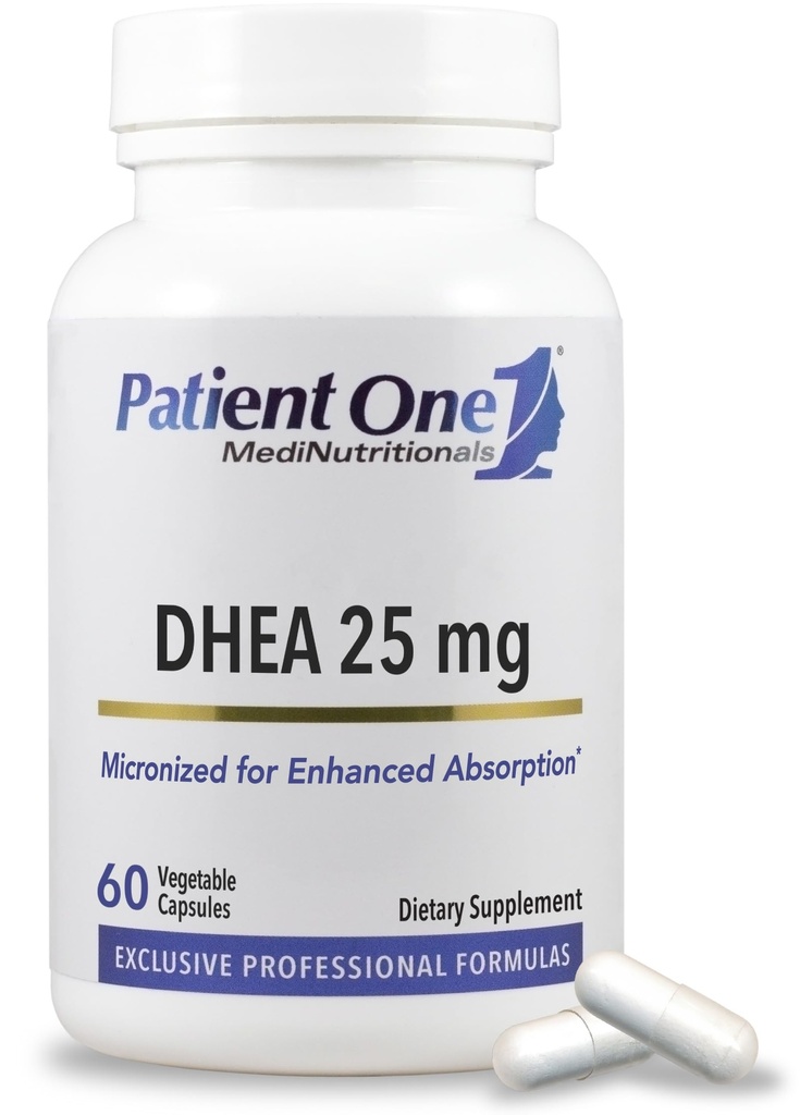 Patient One DHEA 25 mg | Supplement zur Unterstützung positiver Stimmung, Energieeffizienz und endokriner Gesundheit* | Mikronisiert für verbesserte Absorption | 60 Kapseln