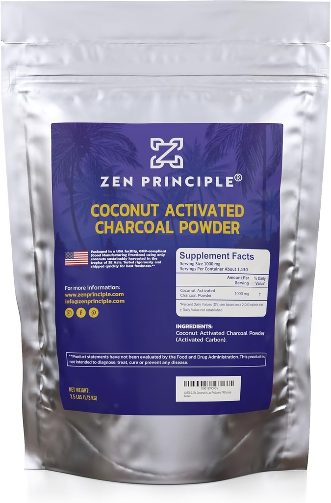 Zen Prinzip Kokosnuss aktiviert Charcoal Pulver. Weiße Zähne, verjüngt Haut und Haar, unterstützt bessere Verdauung. US-amerikanische Produzenten, 2,5 lb