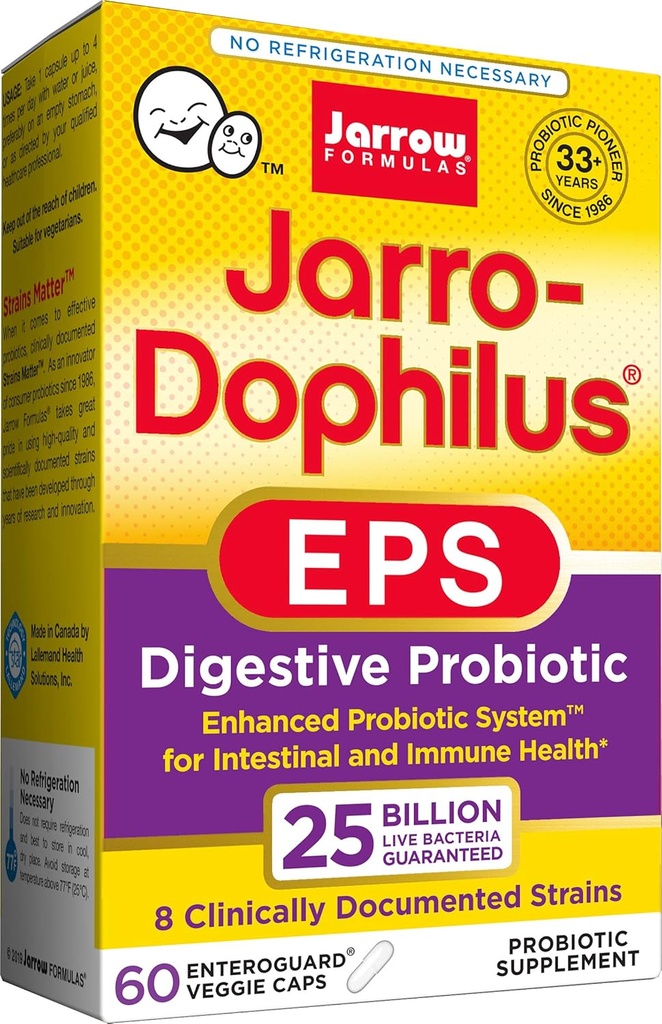 Formules de Jarrow Jarro-Dophilus EPS Potency Higher, 25 milliards de cellules par capsule de Veggie, soutient la santé gastro-intestinale, 60 comte (Cool Ship, Pack de 2)