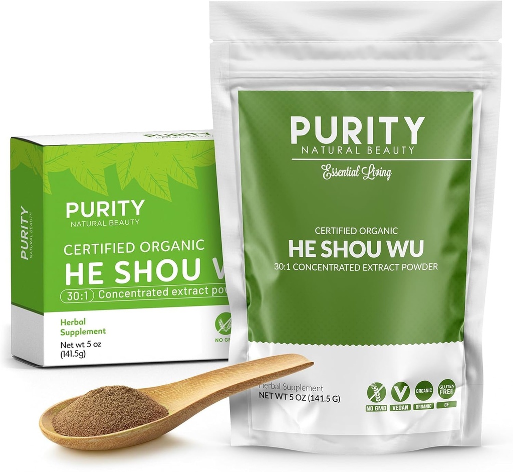 Certified Organic He Shou Wu - Large 5oz Tasche von 30:1 Konzentrat-Fo-ti - Organic Foti Extract- Fo ti He Shou Wu Organic-Plus Free Bamboo Spoon