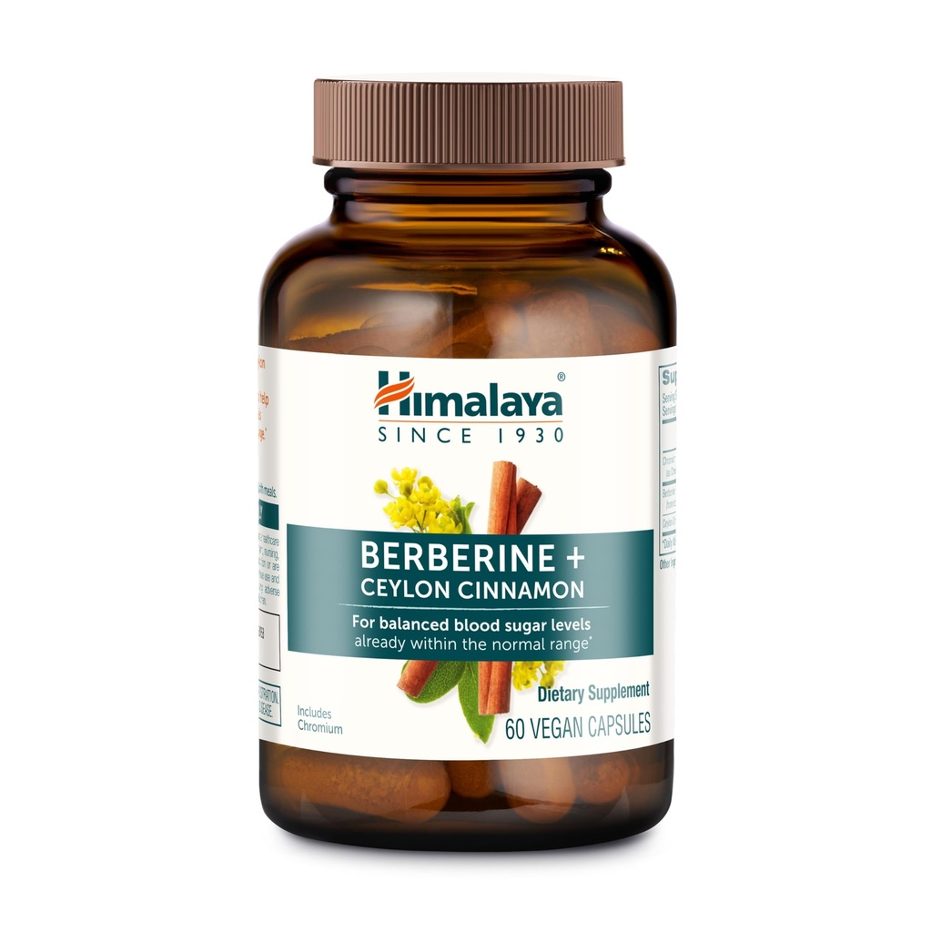 Himalaya Berberine mit Ceylon Cinnamon - Kräuterergänzung zur Unterstützung normaler Stoffwechsel, Immun- und Verdauungsmedizin - Vegan, Glutenfrei, 60 vegetarische Kapseln