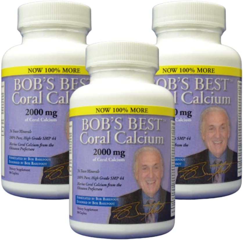 Meilleur Calcium Corail de Bob 2000mg, 3 PACK de 90 Caplets NOUVELLE FORMULATION AMÉLIORÉE! par Meilleur Bob