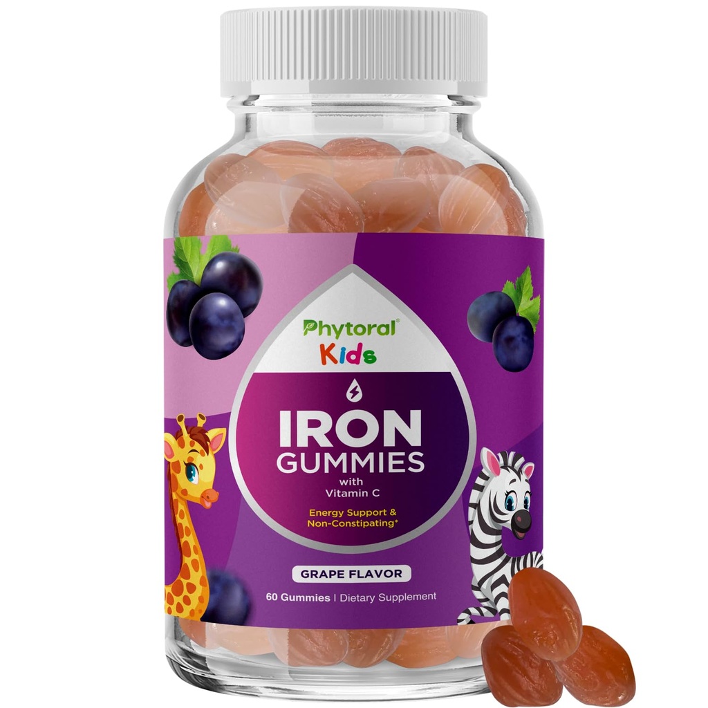 Kids Iron Gummies with Vitamin C - Blood Builder Iron Supplements for Kids with Gentle for Stronger Immunity & Energy Support - Vitamin B6, B12, A, Niacin & Folate Gummies - Vegan & GMO - 60 Count