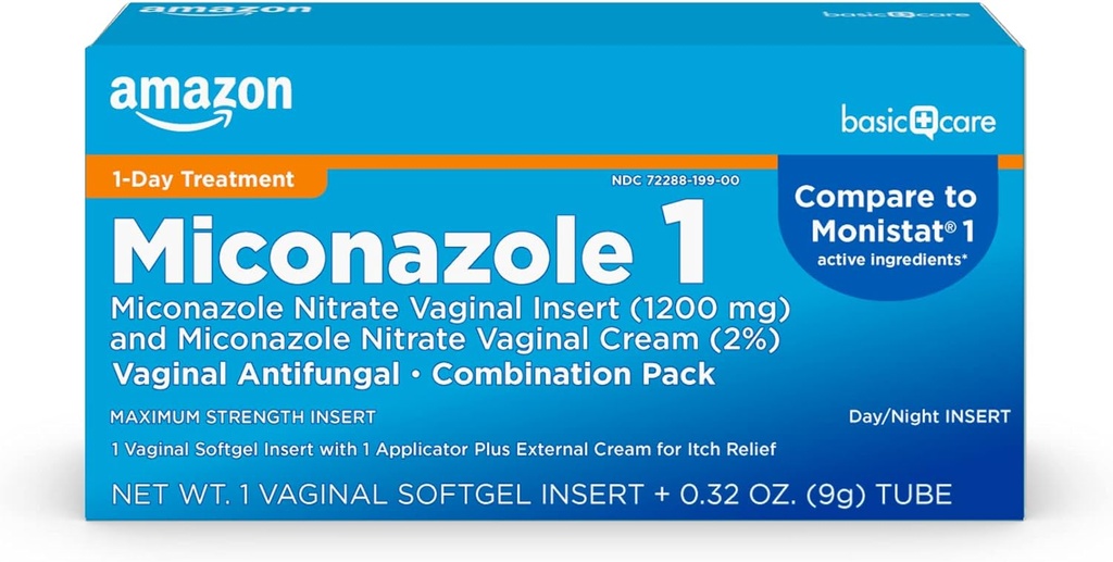 Basic Care Miconazol Nitrat Vaginal Insert 1200 mg und Miconazol Nitrat Creme 2 Kombination Vaginaler Hefe Infektion, Weiß, 0.32 Unze (Pack von ), 1 Zähler