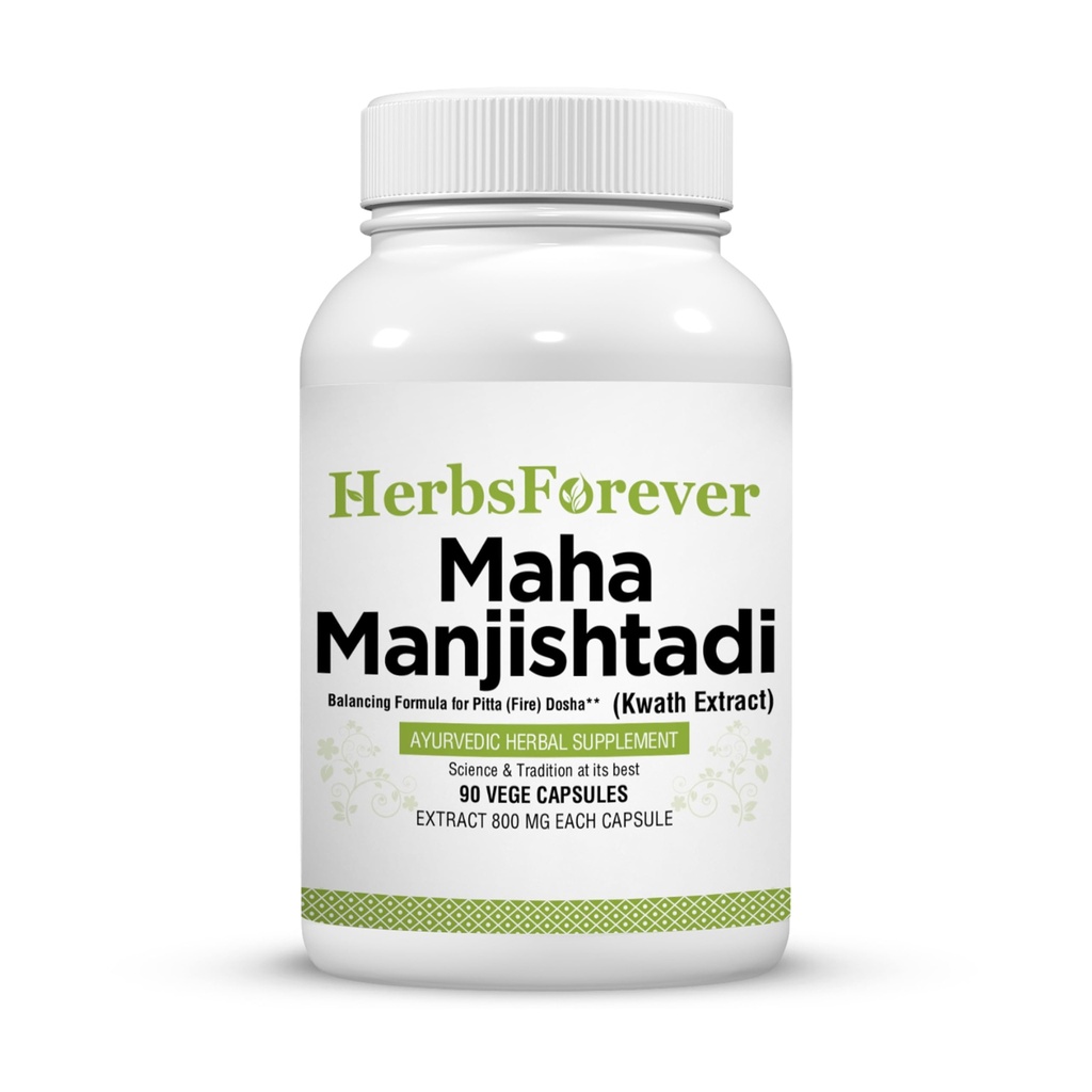 Herbsforever Manjishtadi Kwath Capsules | Ayurvedic Kräuterergänzung für Hautgesundheit & Detox | 90 Veg Kapseln, 800 mg Jede | Traditionelle Wellness Formel